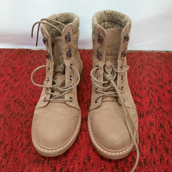 Amore Mia Ranie Ankle Lace Up Women's Boots Sweater Knitted Trim Tan Size 9M - Picture 2 of 15